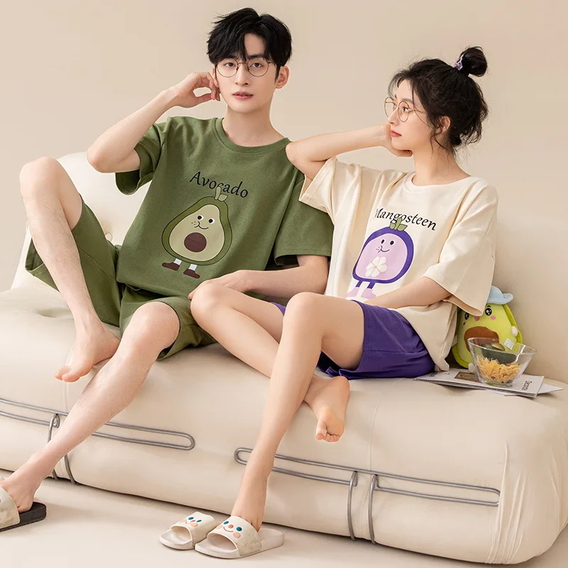 

Avocado Cartoon Cute Nightwear Couples Summer Cotton Nightwear High Quality Pajamas Women Men Home Clothes pijamas para parejas