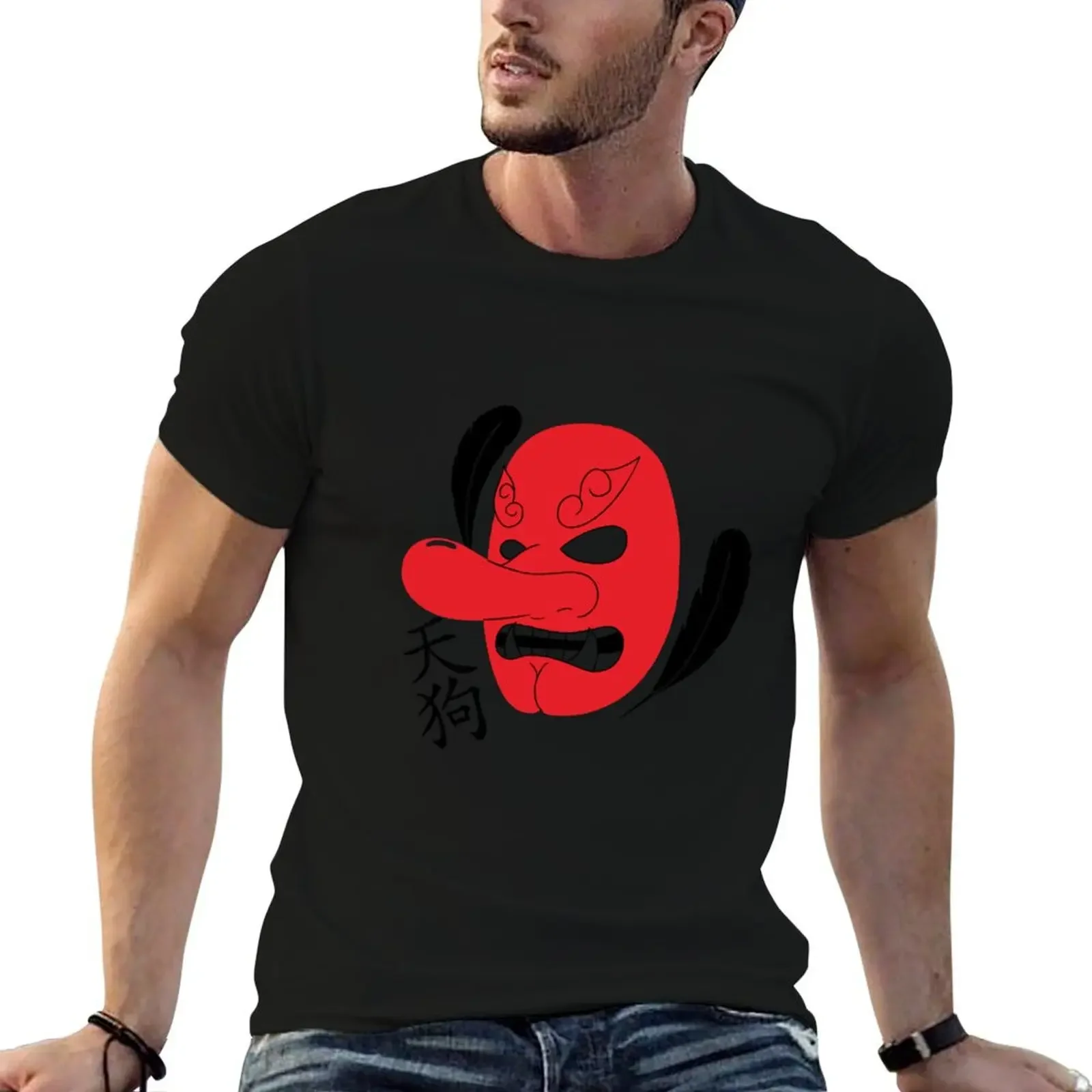 tengu mask black T-Shirt vintage graphic tee Short sleeve tee new edition funny t shirts men