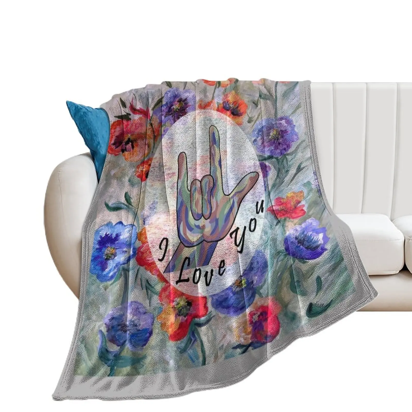 

ASL Flowers and I Love You Throw Blanket Luxury Brand Hairy Soft Blankets