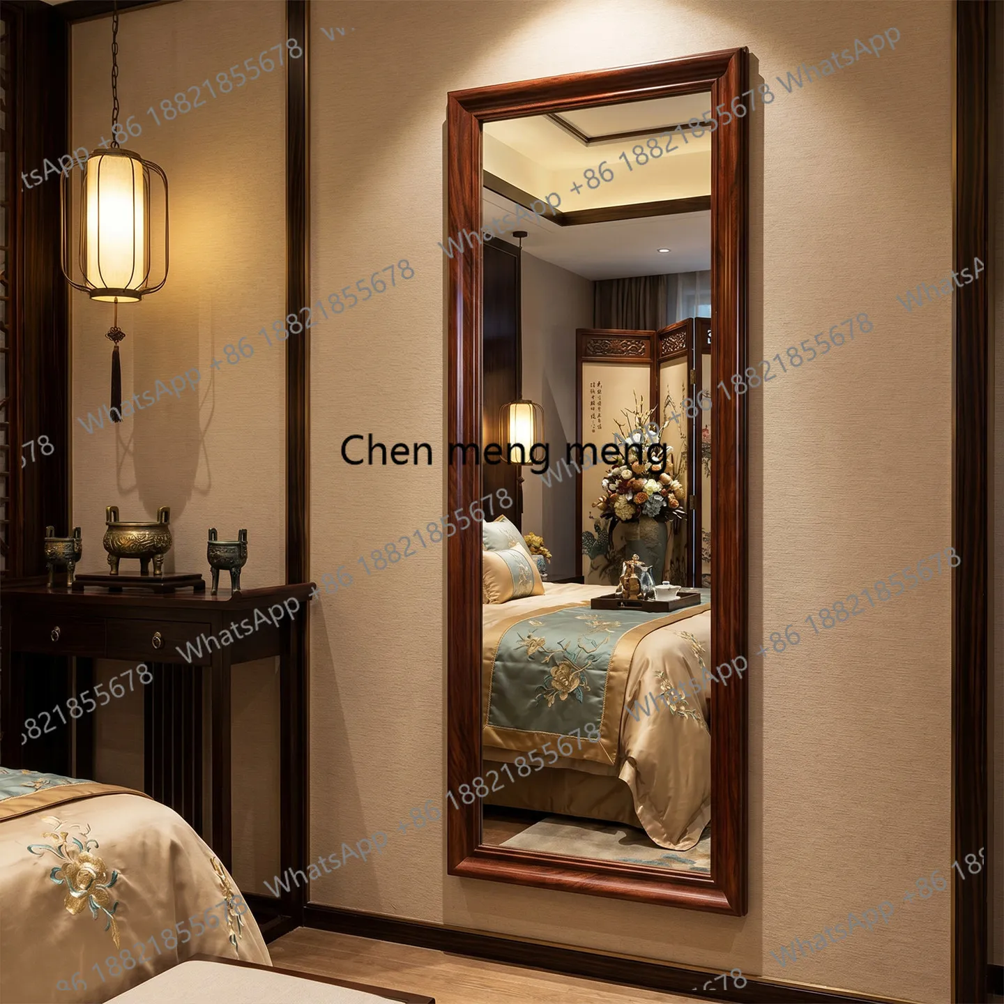 Solid wood full-body mirror floor-to-ceiling mirror American light luxury bedroom home wall-mounted dressing,wall-mounted mirror