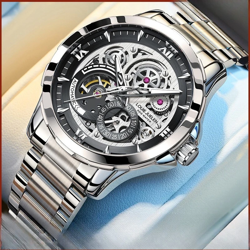 

Stainless Steel New Spiral Crown Full Skeleton Luminous Waterproof Self-Wind Automatic Watch for Men