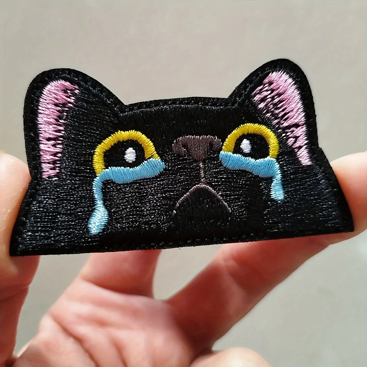 Parche Velcro táctico bordado gato negro llorando, termoadhesivo - imagen 4