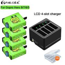 PALO For GoPro Hero 5 6 7 8 Camera battery 4 Slots LED Light Battery Charger Storage Box with USB cable for GoPro 8 Camera