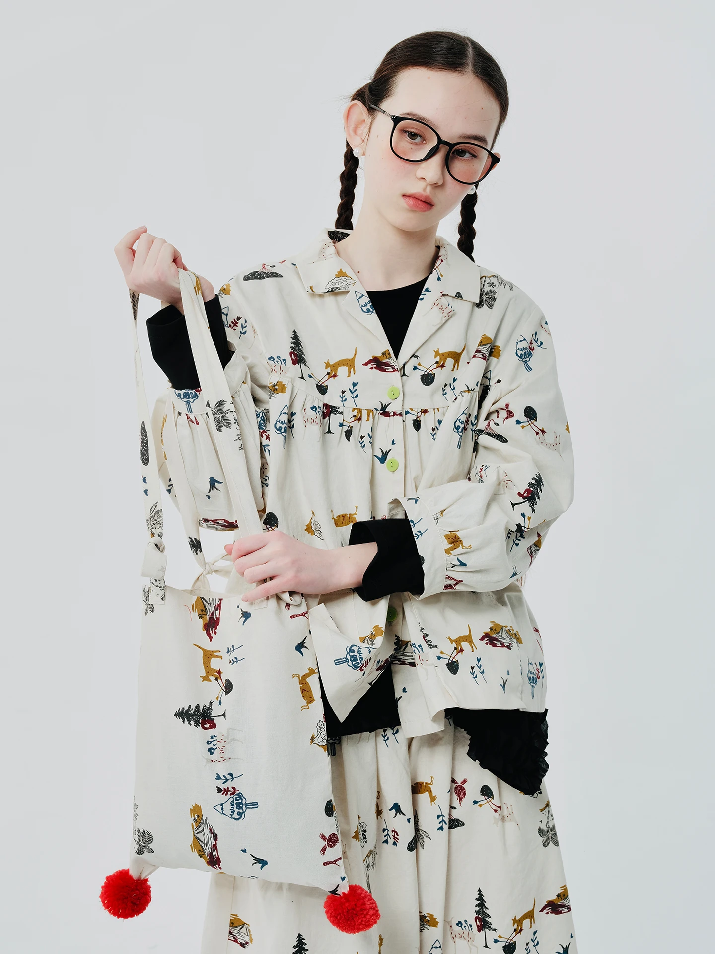 imakokoni 2025 Autumn New Arrival Pure Cotton Deer Forest-Style Long-Sleeve Shirt Coat Cardigan for Women 244523