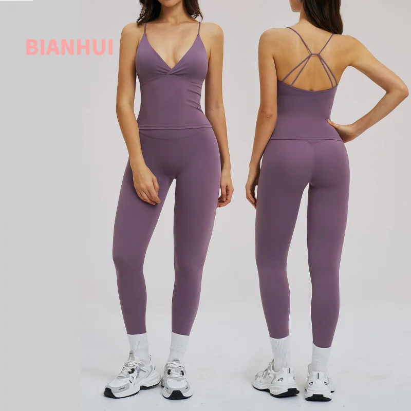 

Женские спортивные комплекты: облегающие брюки и топ для фитнеса, бега, велоспорта, йоги, однотонные, повседневные, для активного отдыха