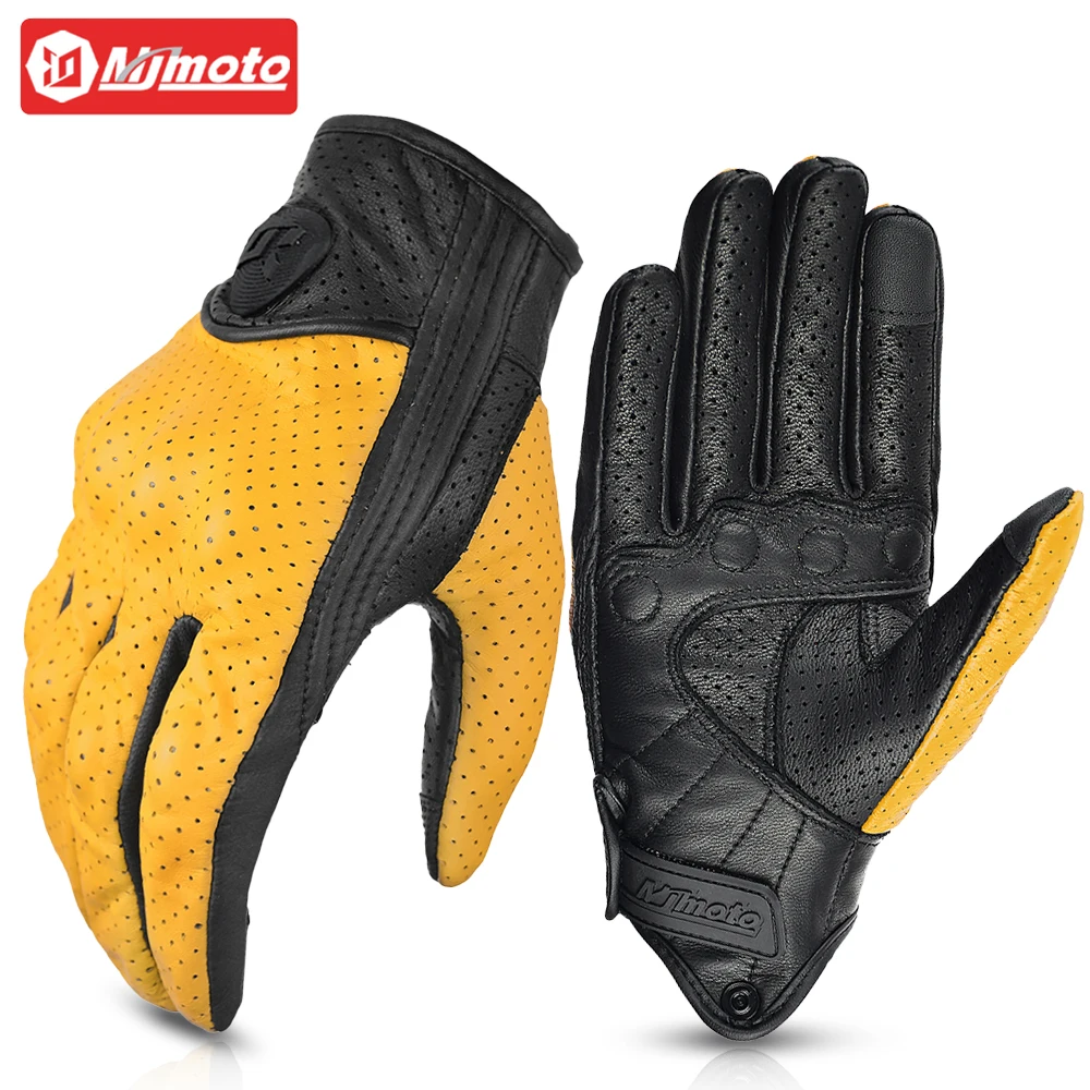 Retro Leather Motocycle Gloves Comfortable Motorbike Guantes Wear-Resistant Motocross Gloves Full Finger Protection Moto Gloves