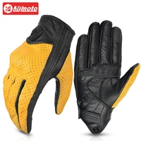Guantes de cuero Retro para motocicleta, Guantes cómodos para Moto, Guantes de Motocross resistentes al desgaste, Guantes de Moto con protección completa para los dedos