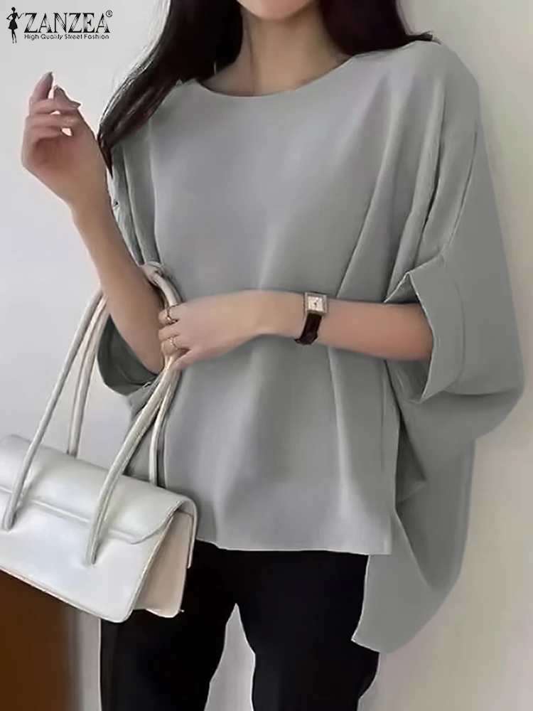 2025 elegante túnica moda meia manga feminina topos zanzea casual solto bat-asa manga o pescoço blusas cor sólida pulôver
