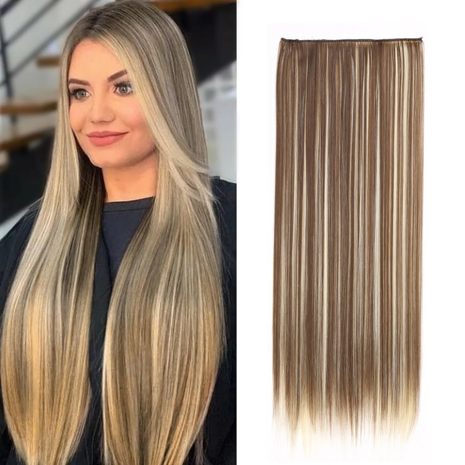 

Заколки для наращивания волос для ежедневного использования, 5 заколок, цельные, мгновенный объем, длинные прямые синтетические волосы, коричневый, светлый цвет для женщин