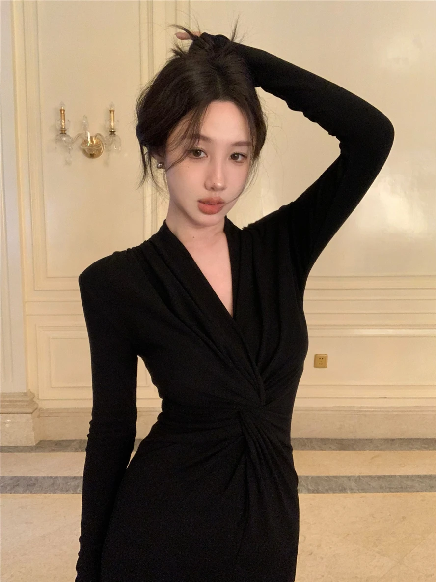 Vestidos de manga comprida vestido feminino gala outono veludo lapela motociclista decorativo abotoado cintura apertada em linha reta retro altgoth em camadas