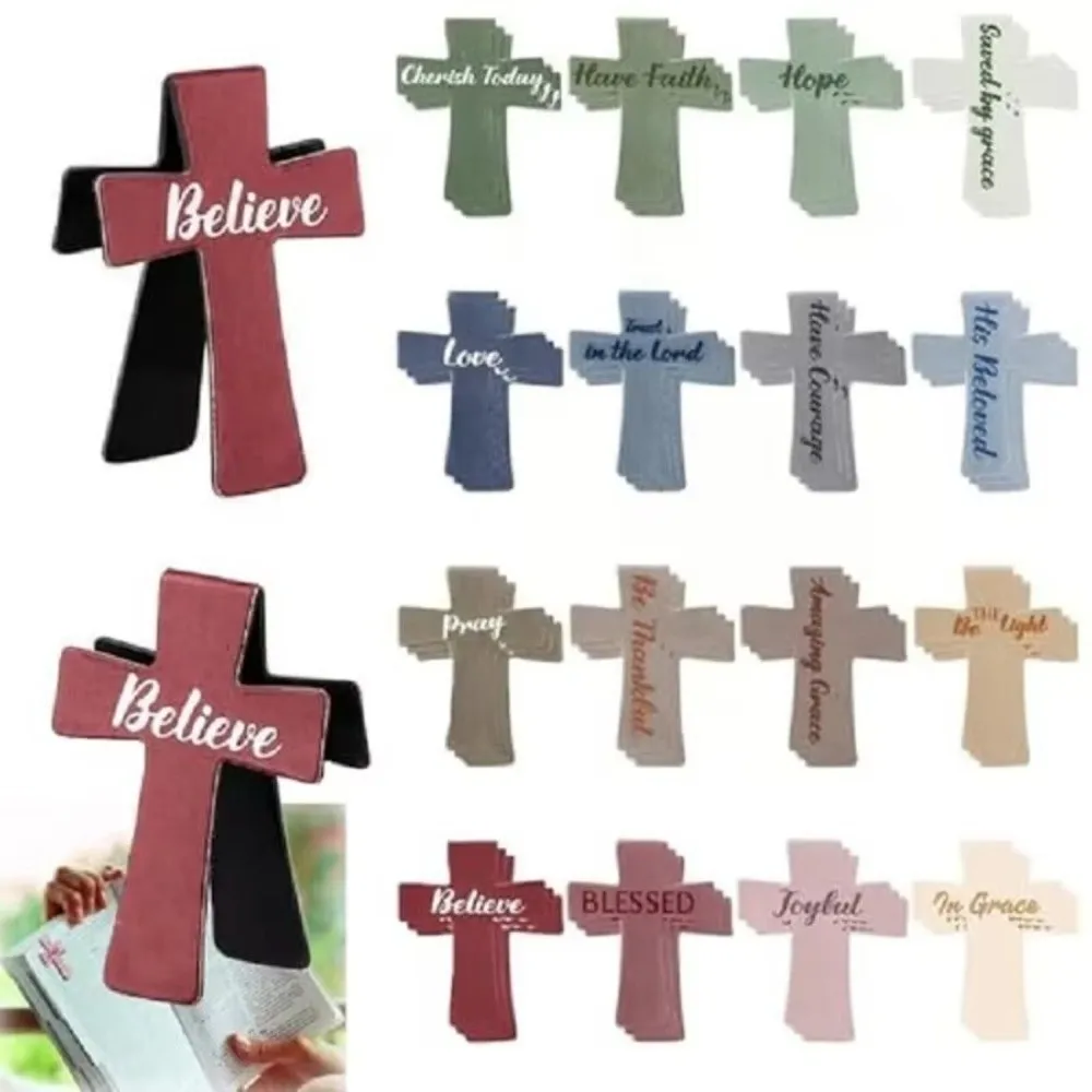 12/16/24PCS Plastic Bible Magnetic Bookmarks Cross Shape Double-Sided Page Marking Bookmark Leather Material