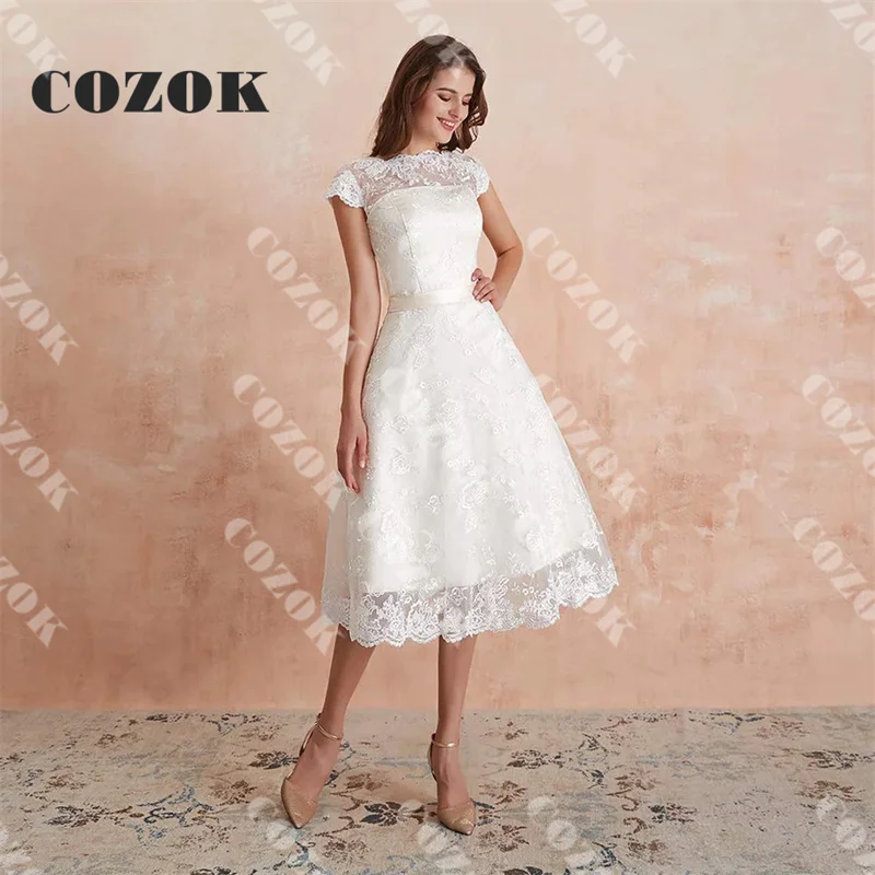 Short Elegant White Wedding Dresses Appliques Lace Cap Sleeve 2024 Knee-Length A Line Bridal Gowns Vestidos De Novia Custom Z55Z