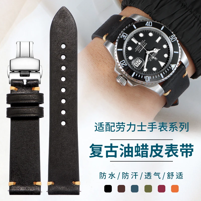 Compatible con Rolex Submariner (Verde/Negro), Daytona, Cellini Collections - Correa de reloj de liberación rápida de piel de becerro genuina