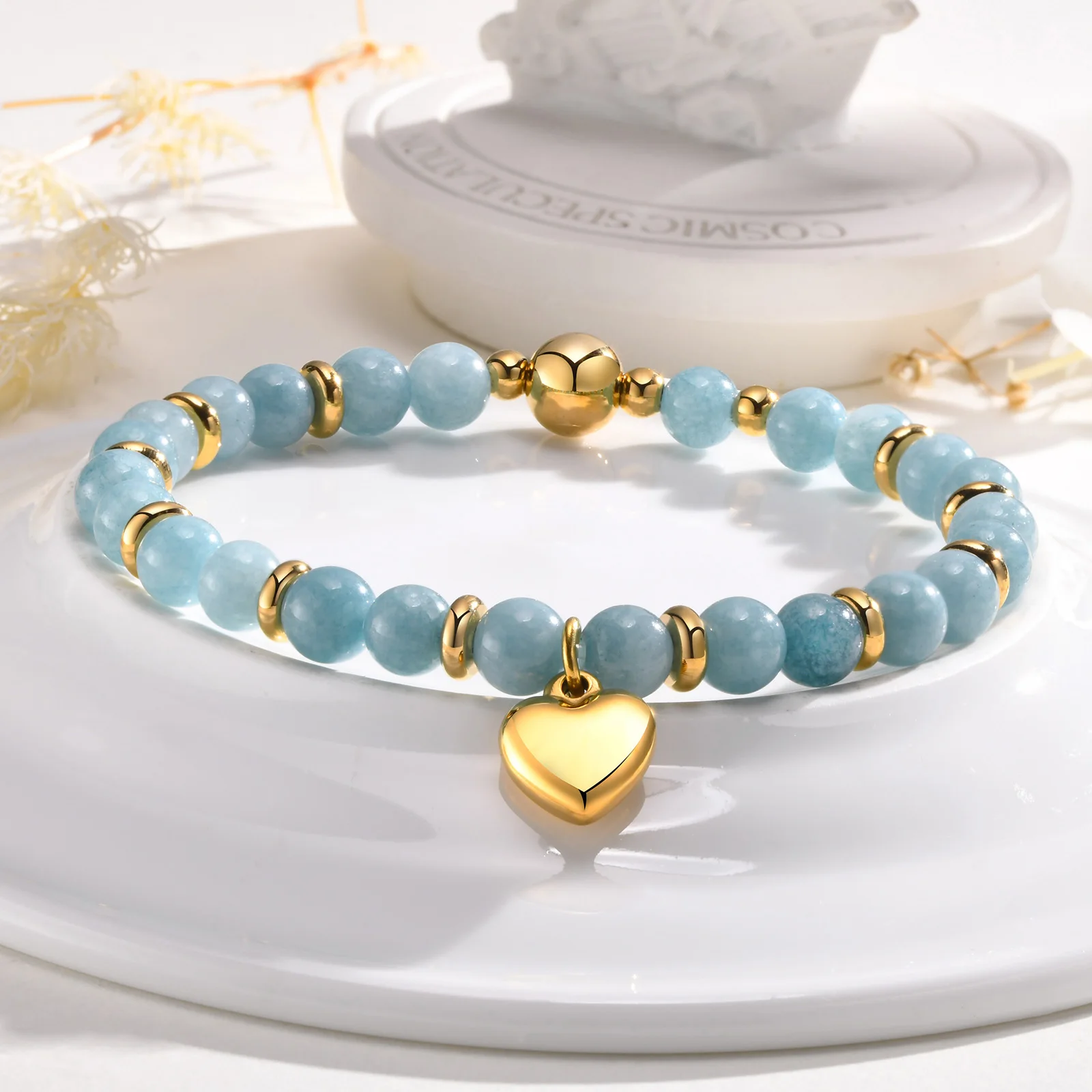 

Beaded Bracelets with Love Heart Charm, Gift Jewelry for Sisters Mom Girlfriend