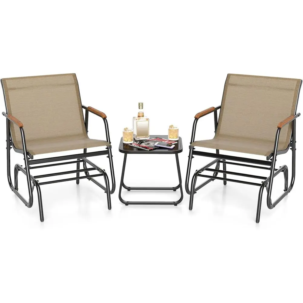 

Набор уличной мебели: 2 кресла-качалки с маленьким кофейным столиком из закаленного стекла, металлический каркас, кресло-качалка для веранды, набор для патио-бистро