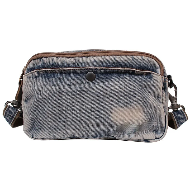 Retro Denim Crossbody Bag Women's Commuter Fashion Handbag Shoulder Bag Zipper Pocket Soft Polyester  Washable Youth Da...