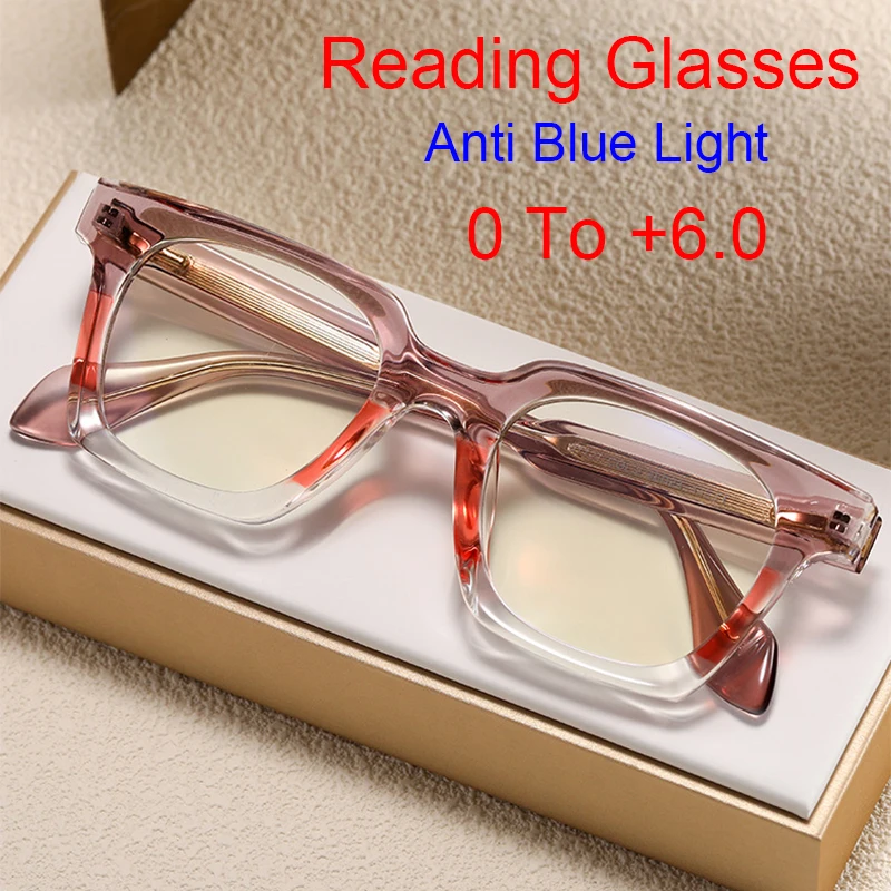 التدرج اللون موضة مربع نظارات للقراءة النساء العلامة التجارية مصمم جديد مكافحة الضوء الأزرق طول النظر الشيخوخي نظارات الكمبيوتر #1