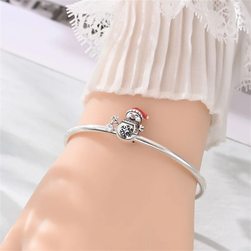 Hot 925 Sterling Silver Snowman Charms Bead Fit Original Bracelet DIY Women Birthday Jewelry Gift