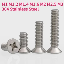 M1 M1.2 M1.4 M1.6 M2 M2.5 M3 304 Tornillos de cabeza avellanada cruzada de acero inoxidable Tornillo Phillips de cabeza plana