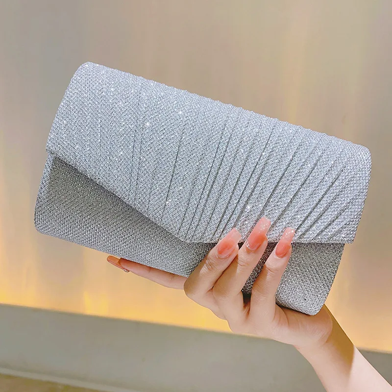 

Ladies Glitter Silver Envelope Clutch Bag,Elegant Long Evening Purse,Fashion Chain Shoulder Handbag for Wedding and Party Events
