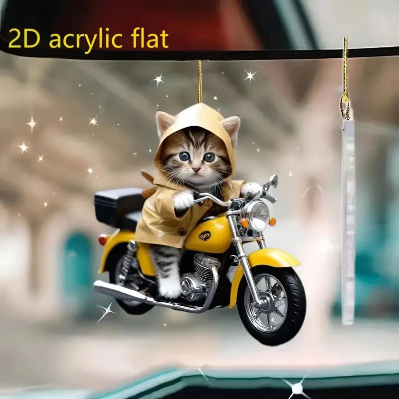 

1Pcs Flat 2D Acrylic Riding Motorcycle Cat Pendant Decoration Rearview Mirror Car Ornament Home Decoration Pendant Bag KAeychain