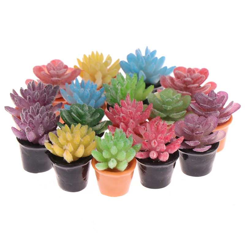 5PCS 1:12 Dollhouse Miniature Green Plant In Pot Succulent Plants Home Decor