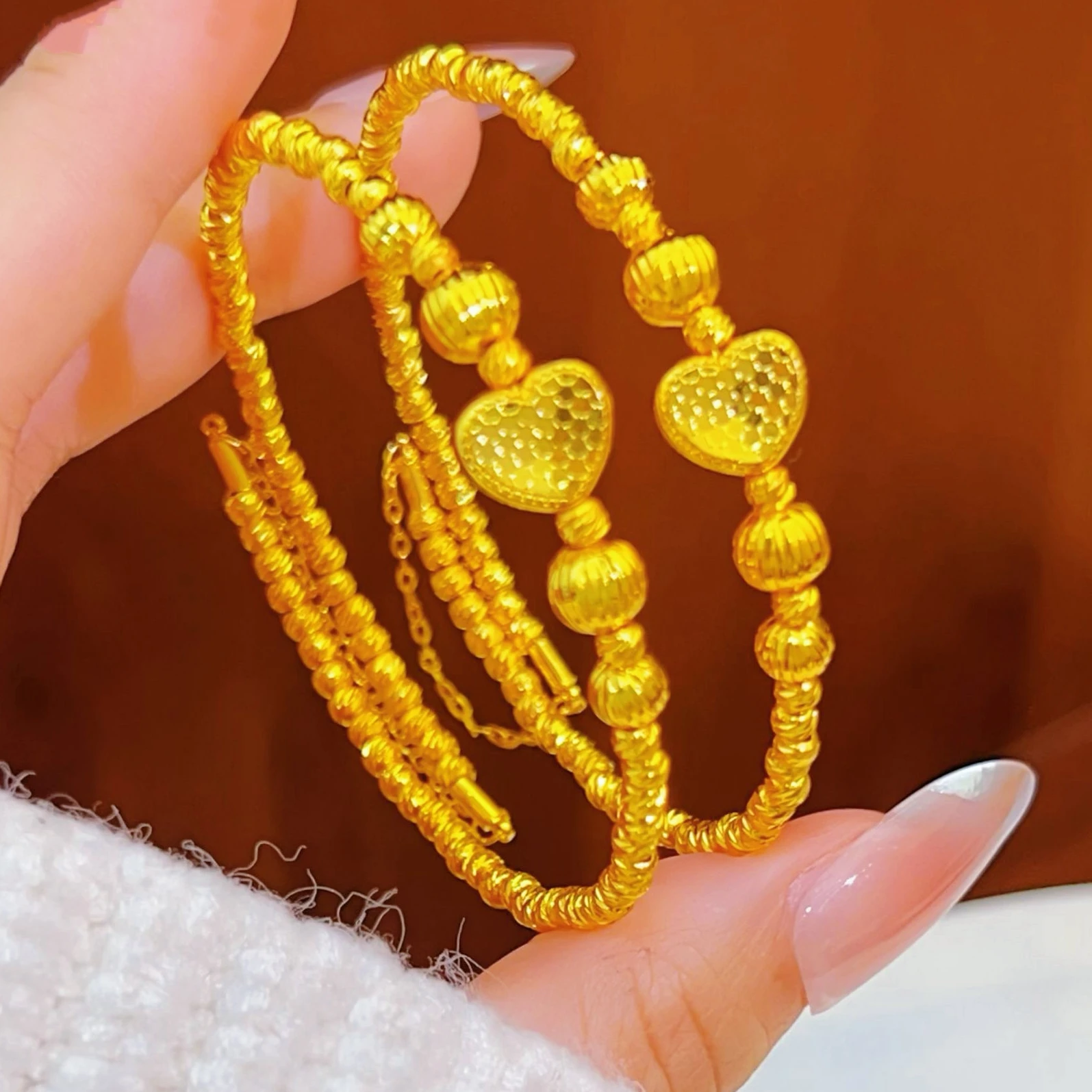 

Exquisite Dragon Scale Flash Dragon Scale Heart Elastic Bangle For Women 24K Gold AU999, 3D texture with full luster
