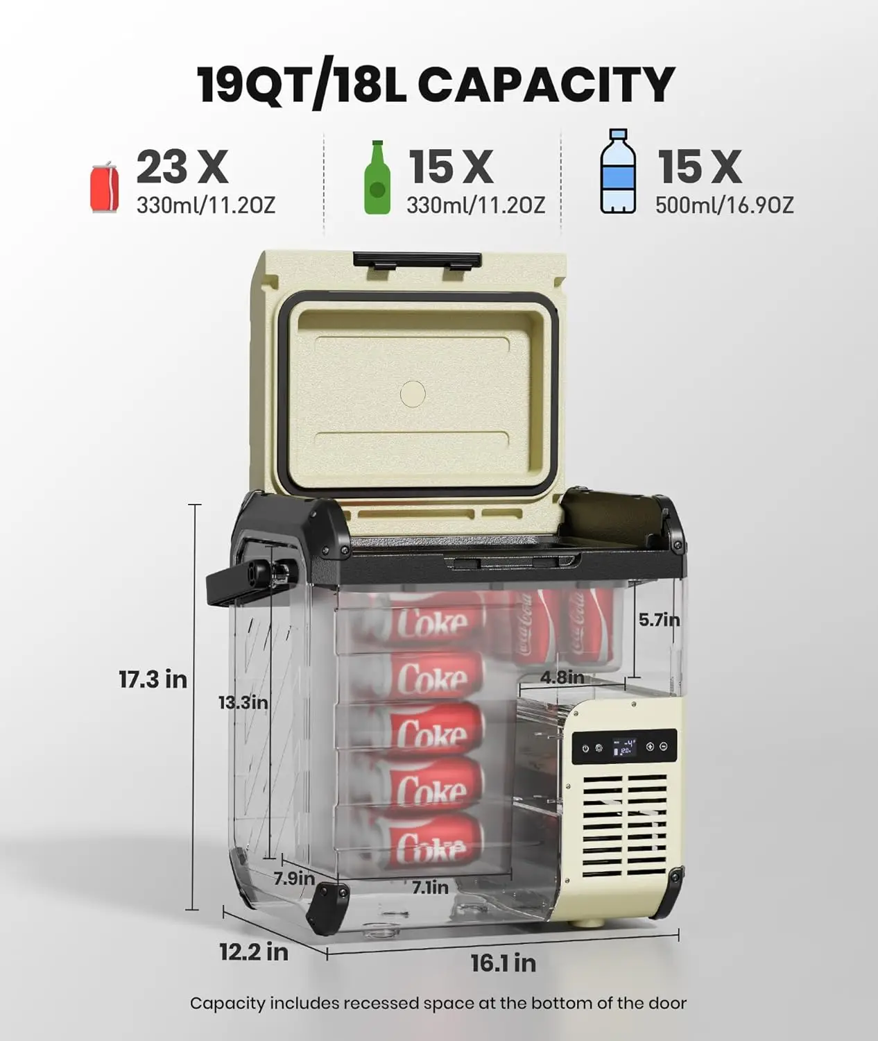 Réfrigérateur de voiture 12 volts, congélateur portable, batterie 19Qt/18L et refroidisseur solaire 62, 25W, -4 ~ 50 ℉, 12/24V DC, 110 ~ 240V A