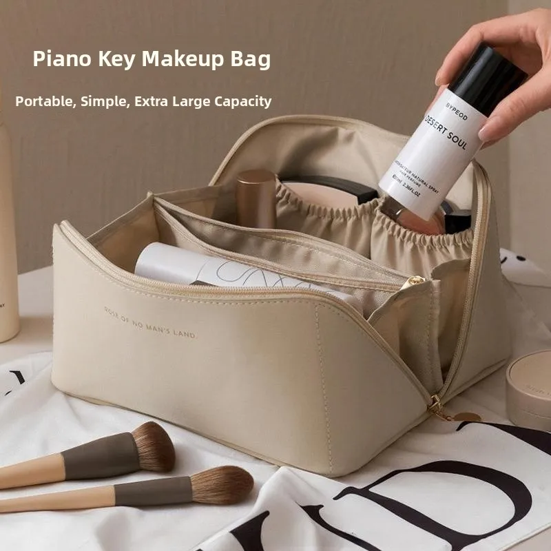 

New Portable Accordion Pillow Large Capaci Travel Toiletry Bag Cosmetic Storage Handheld eup Bag Waterproof PU Leather
