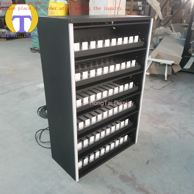 

Custom.Customizable Boutique Metal Cabinet with Acrylic Pusher LED Lighting Smoke Display Shelf for Cigarette Display