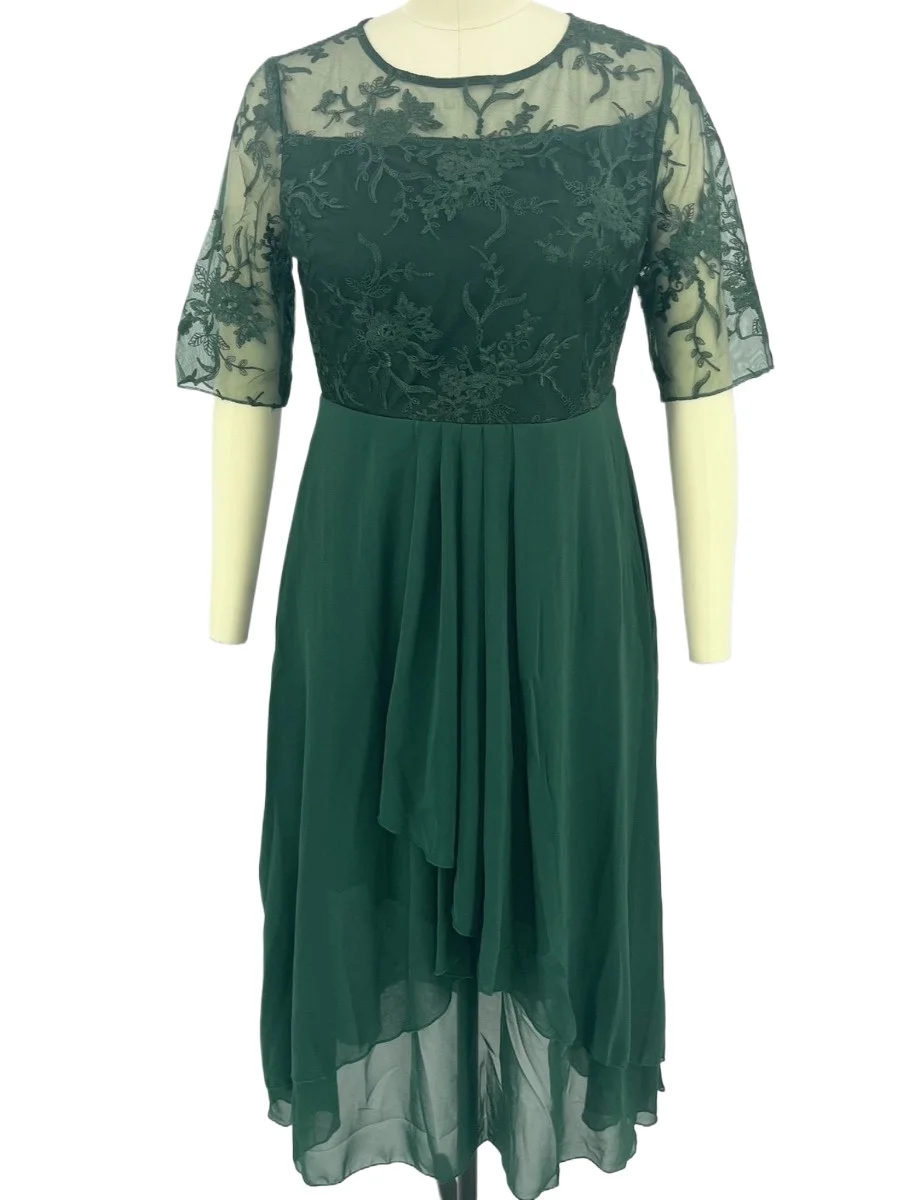 

Elegant Lace Embroidery Short Sleeves Chiffon Knee Length Bridesmaid Dress