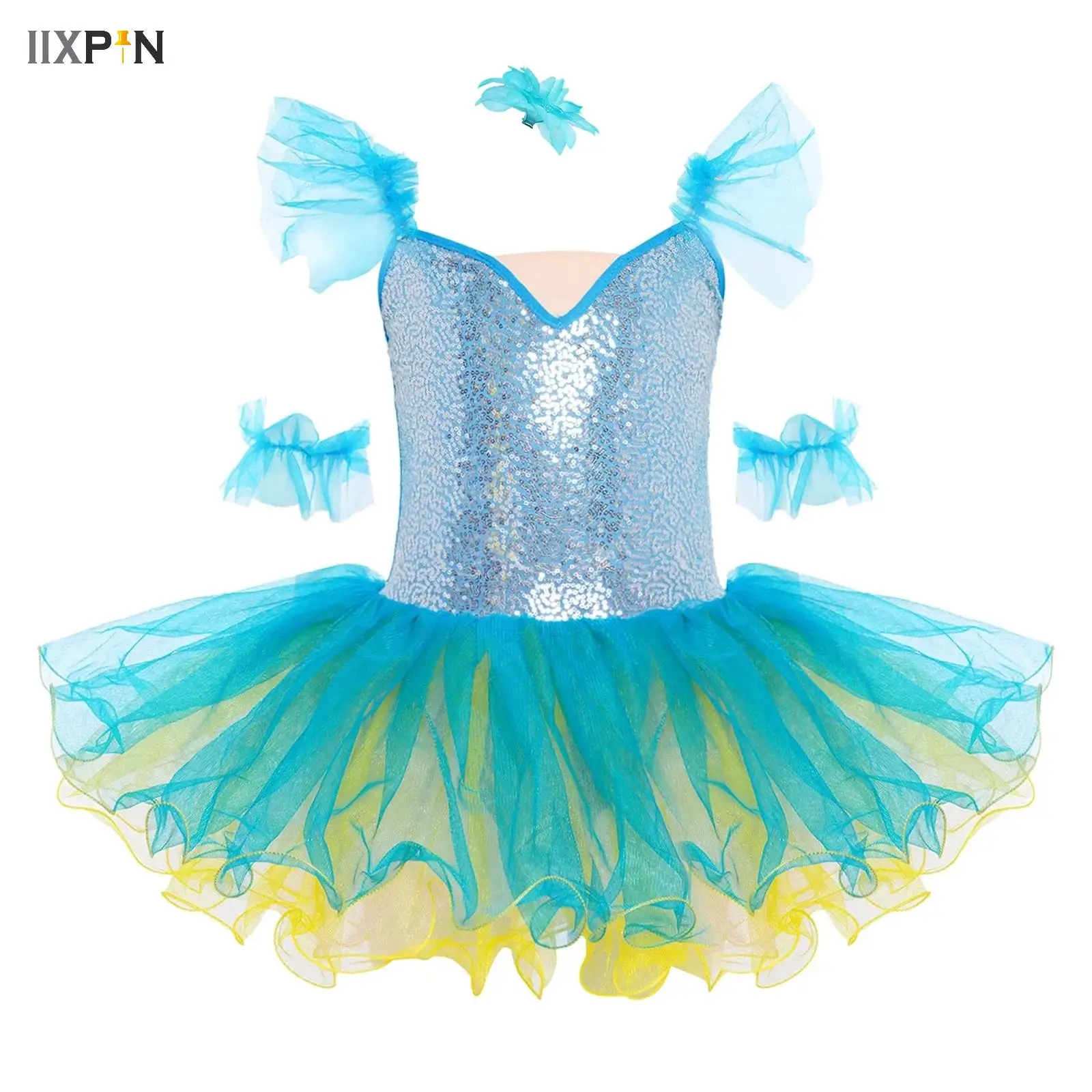 

Kids Girls Ballet Dance Tutu Dress Sleeveless Sequins Leotards Dress Ballerina Party Gymnastics Stage Performance Dancewear