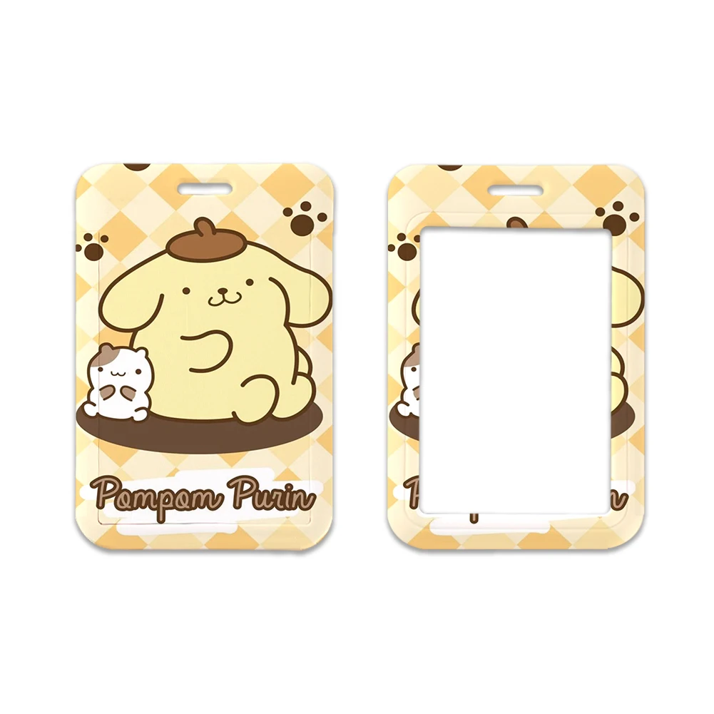 W Cute Card Holder pompon Purin Bank Identity Bus ID Card Holder Case con Reel Lanyard Credit Cover Case regalo per bambini