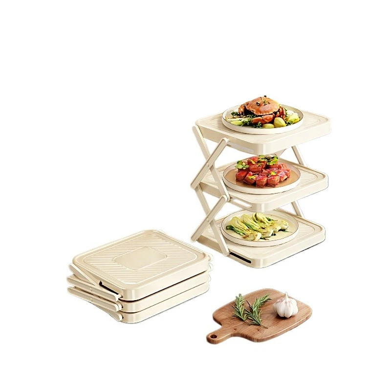 Kitchen preparation rack, foldable multi-layer countertop side dish, multi-functional storage artifact hot pot ingredients shelf