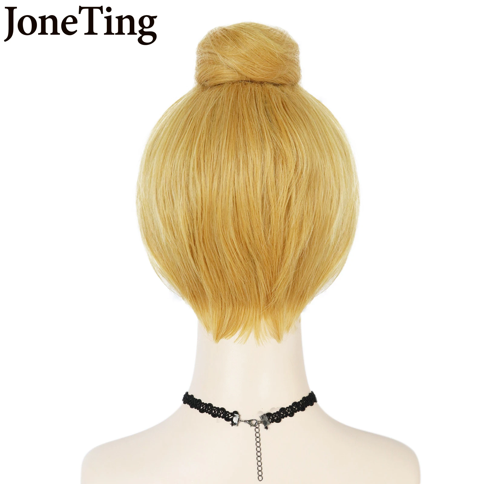 JT Synthetic Princess Tinker Bell Tinkerbell Cosplay Wigs Short Blonde Hair With Bun Heat Resistant Fiber Hair Wig Halloween