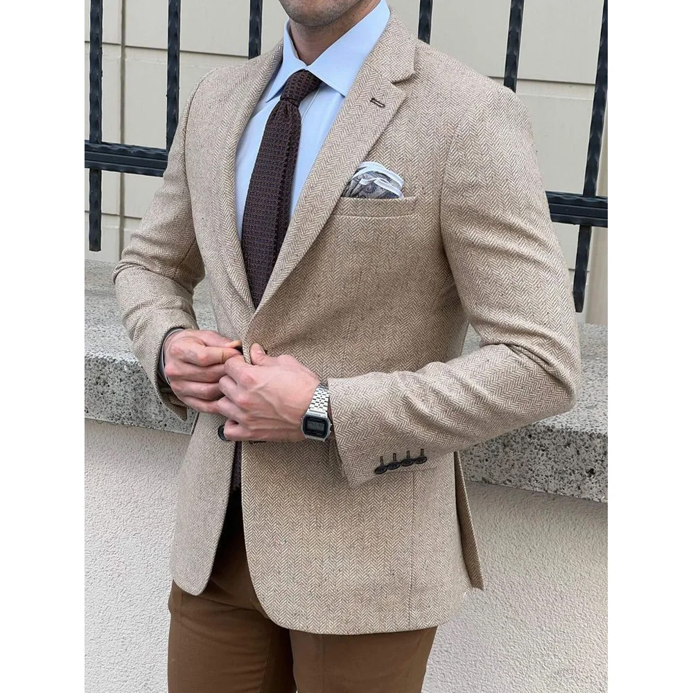 

Мужской винтажный пиджак из ткани «ёлочка» для города, высококачественный деловой повседневный костюмный пиджак для мужчин