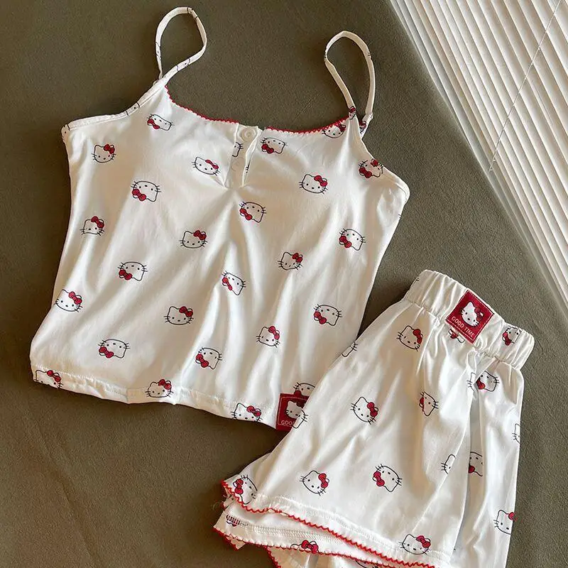 Pure Desire Cute Hello Kitty Cartoon Print Women's Padded Sleeveless Suspender Two-Piece Home Clothes 2026 Summer Thin New Style