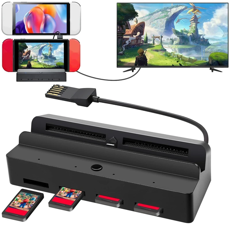 4 In 1 TV Dock Station For Switch/Switch OLED, Switch Game Card Reader With 4 Card Slots, USB-C Port Charging Station