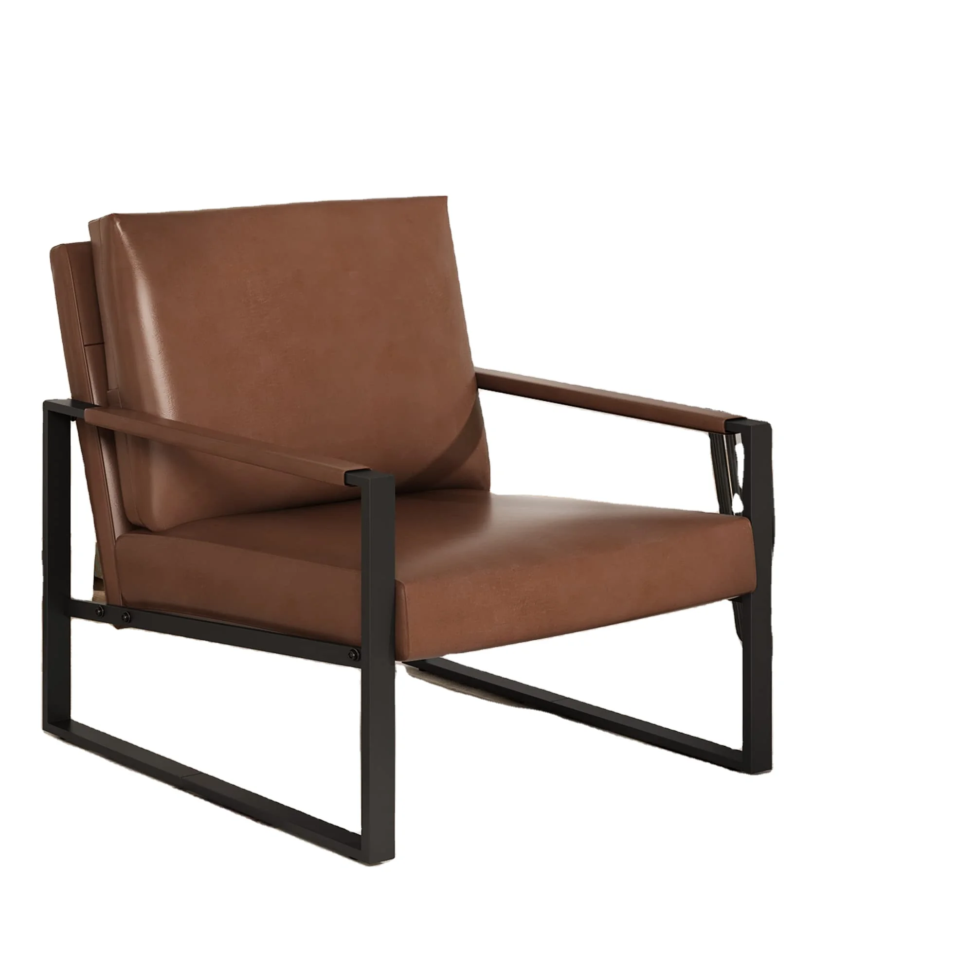 

Living Room Furniture Modern PU Leather Armchair Accent Chair With Extra-Thick Padded Backrest and Seat Cushion - Brown