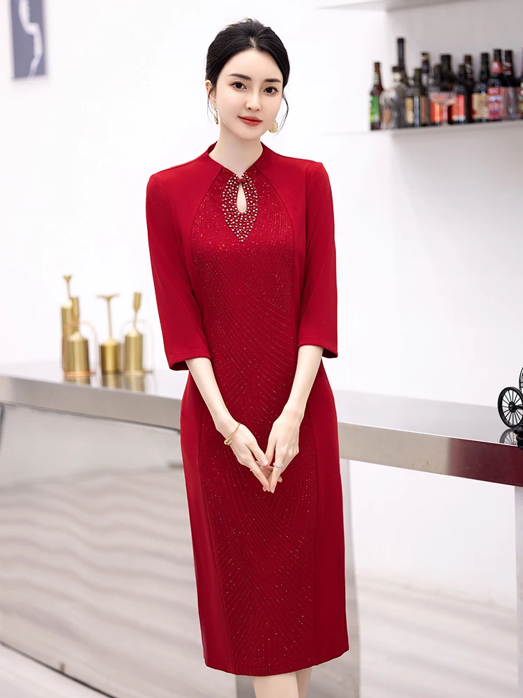 Elegant Mid-Length  Wedding Dress for Mom Middle-Aged Women's Wedding Attire Participating in Wedding Ceremony