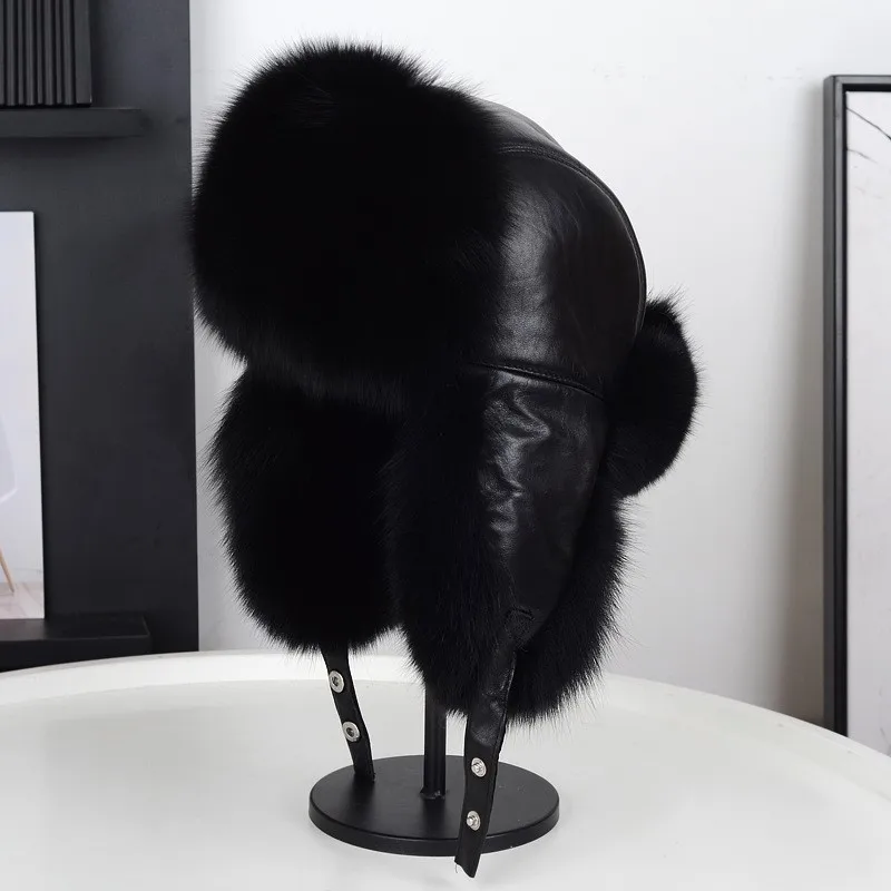 

Men's woolen hat Tian Zhong Lao warm fur leather cotton