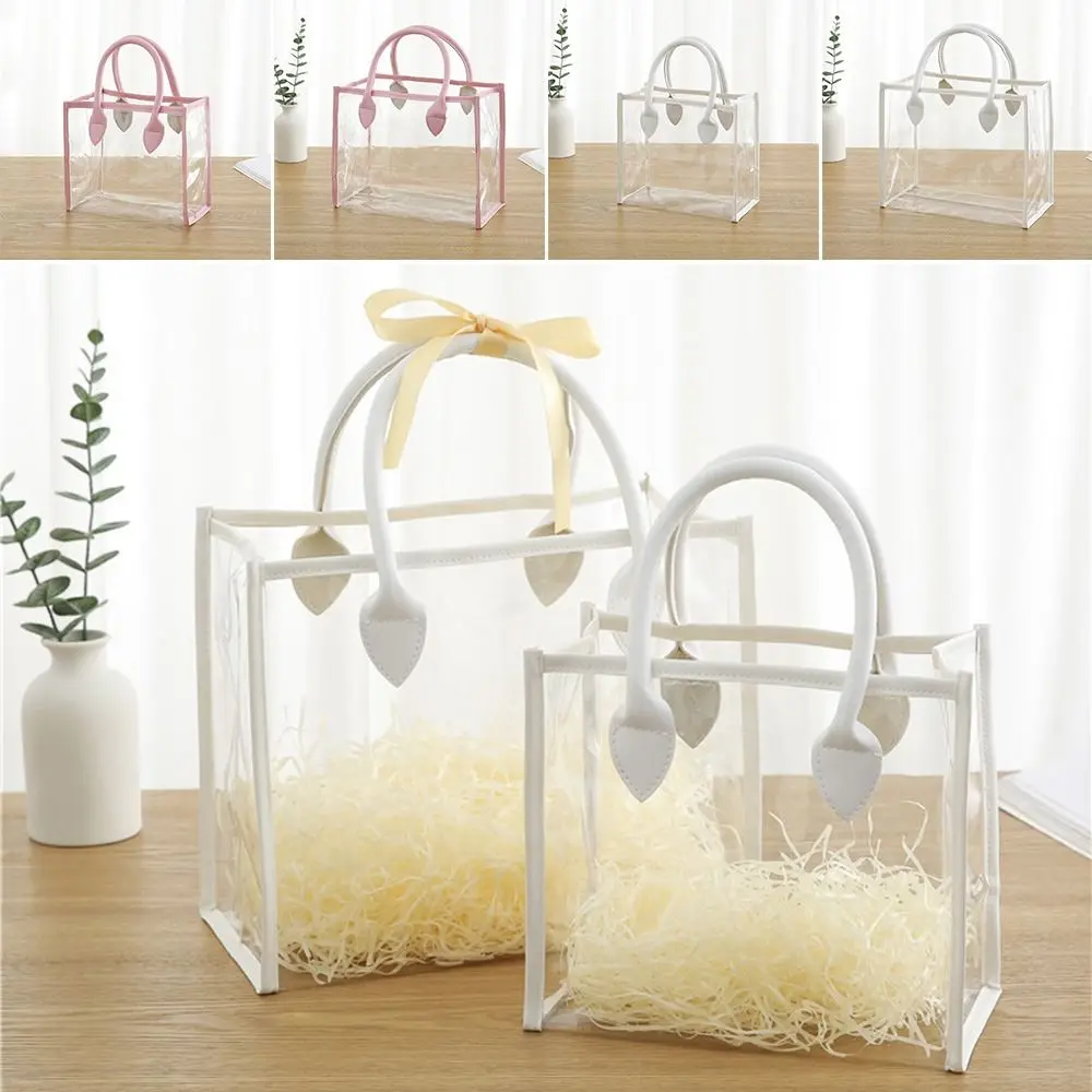 Kreative PVC-Geschenktüte, rosa, weiß, transparent, Handgriff, Verpackung, Einkaufstasche, Kanten, wasserdichte Einkaufstaschen