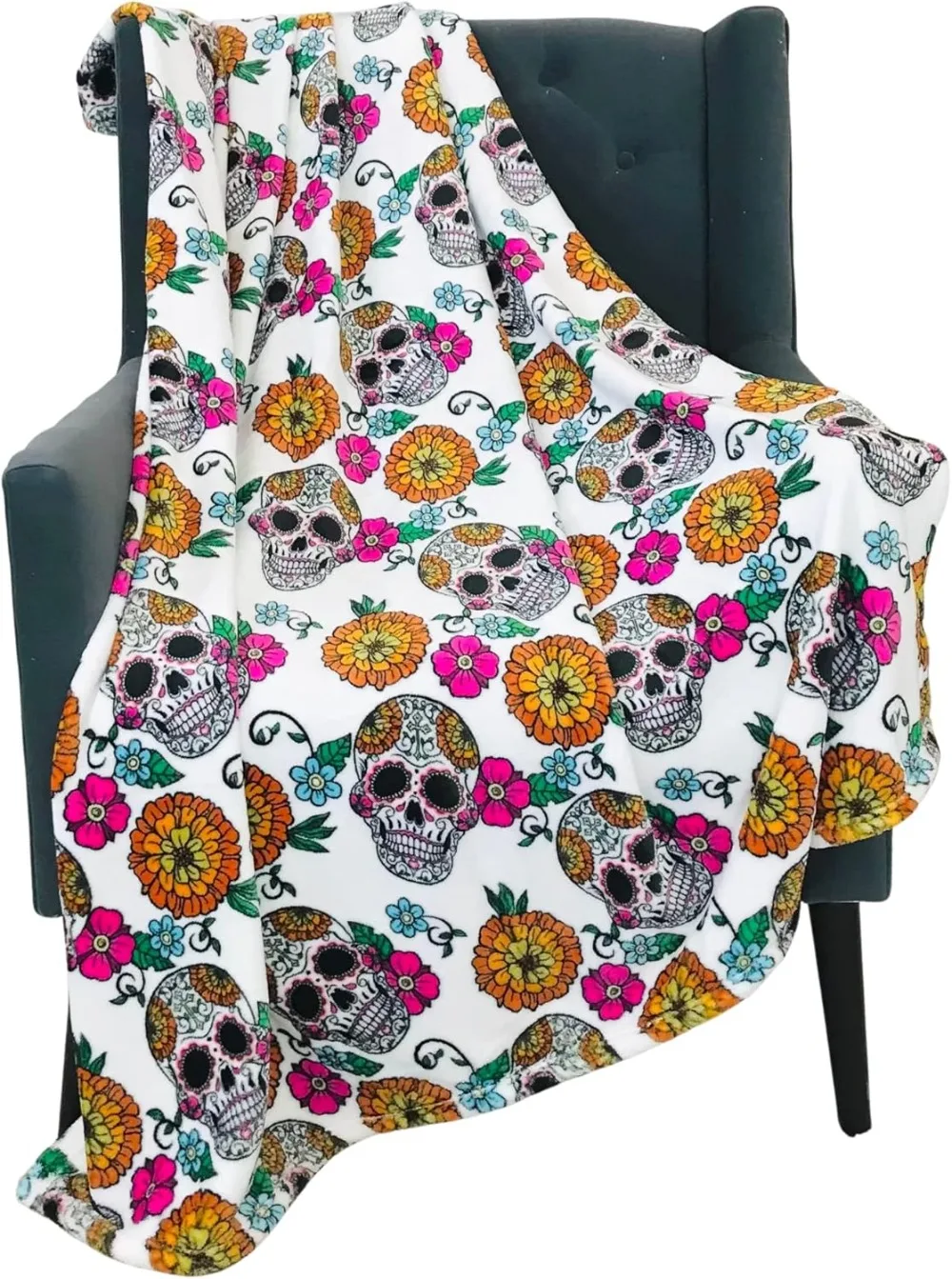 Halloween Skulls Throw Blanket: Day of The Dead Día De Los Muerto Soft Fleece for Sofa Bed Couch Chair Dorm