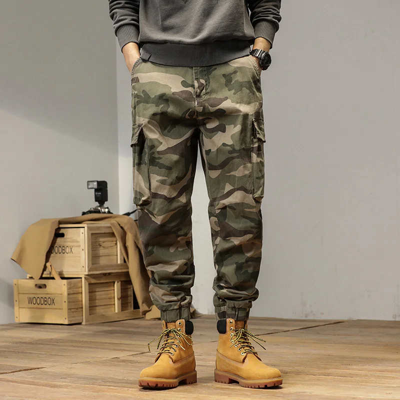 

Spring Autumn Camouflage Cargo Pants Men Multi-Pockets Workwear Baggy Joggers Army Military Cotton Casual Tactical Trousers