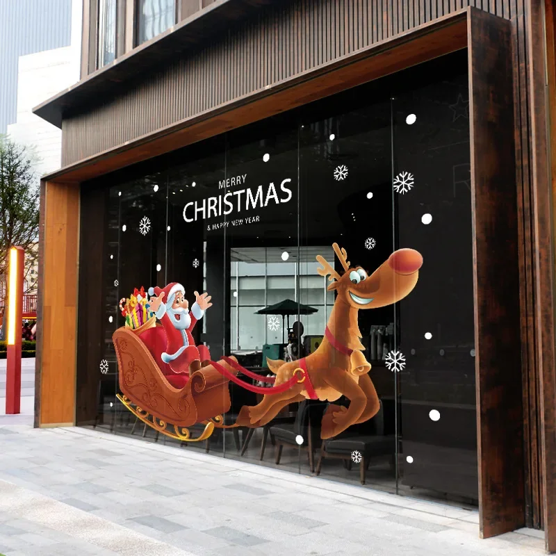 Christmas wall stickers glass door stickers decorations Santa Claus sleigh stickers window  room decoration