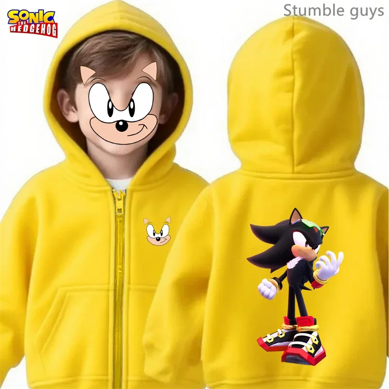 Sweat à capuche avec fermeture éclair pour enfants, vêtements de sport Sonic durables pour garçons et filles, voyage en parc, printemps-automne