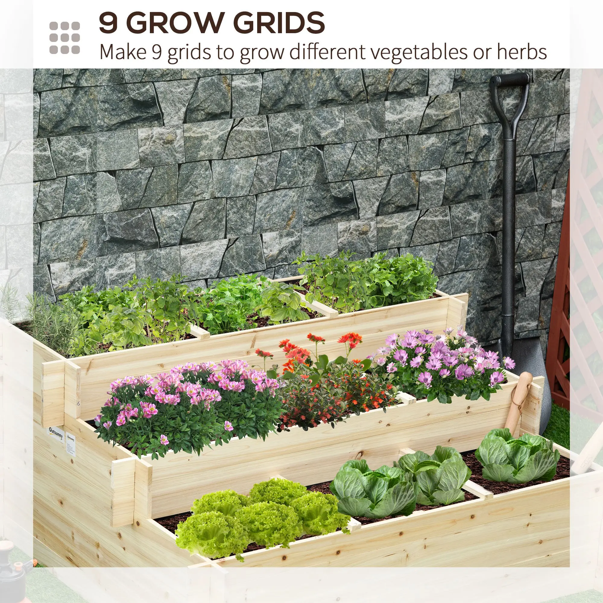 3 Tier Raised Garden Bed Planter Box W/ 9 Grow Grids and Non-Woven Fabric
