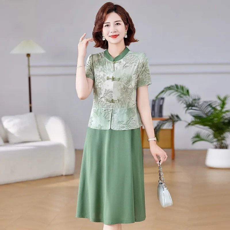 

Женское летнее платье с принтом, модное искусственное платье из двух частей, высококачественное платье, изысканное платье больших размеров с круглым вырезом, празднование на открытом воздухе