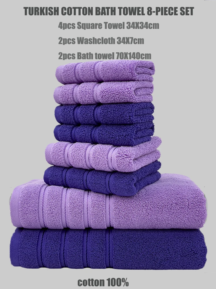 

8 Piece Towel Set Turkish Cotton Bathroom Super Absorbent 4 Square Towel 2 Face Towel 2 Bath Towel Set Hotel Beauty Salon Sauna