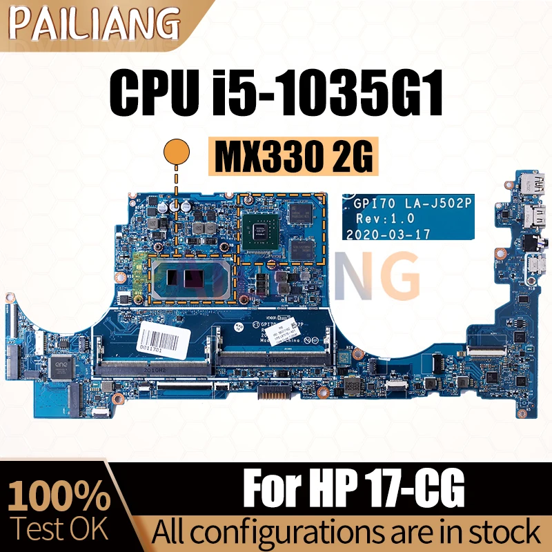 For HP 17-CG Notebook Mainboard LA-J502P i5-1035G1 MX330 2G L87979-601 L87978-601 L99254-601 Laptop Motherboard Full Tested